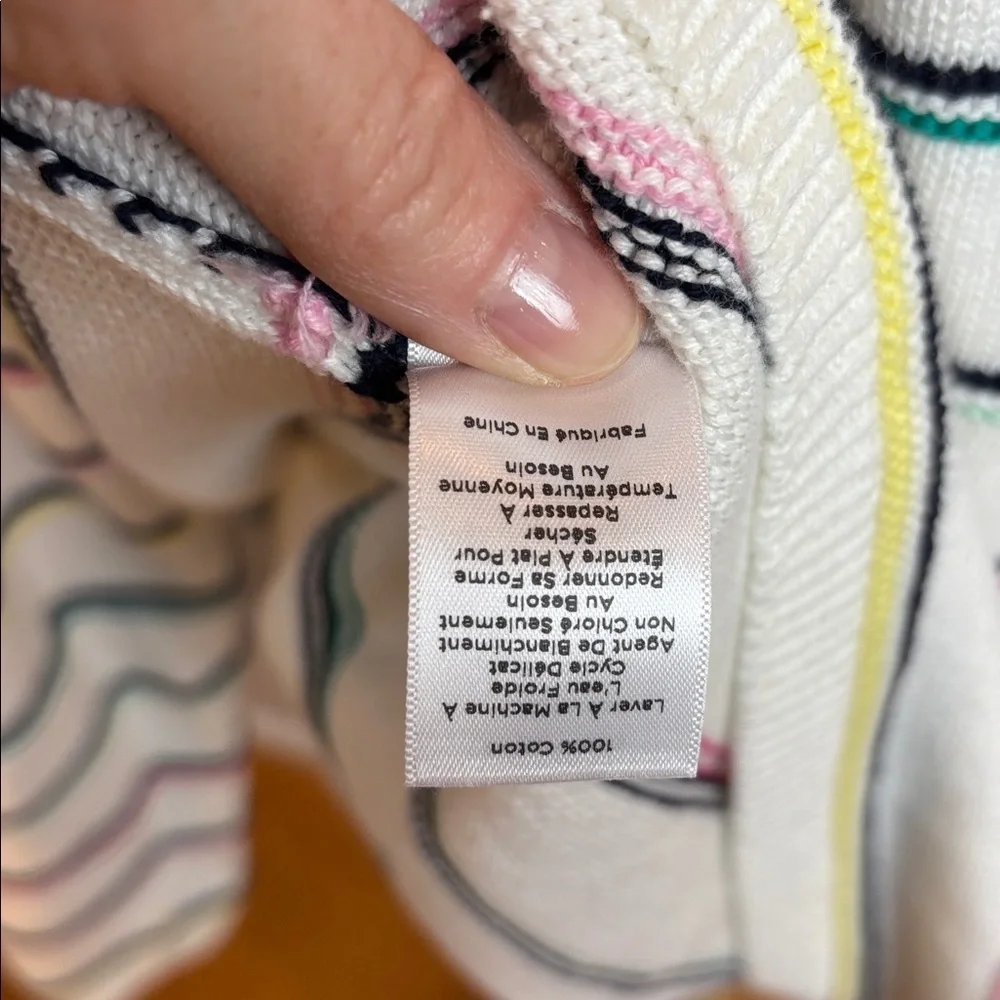 Talbots Cotton Sweater L White Multicolor Stripe Coastal Preppy Chic